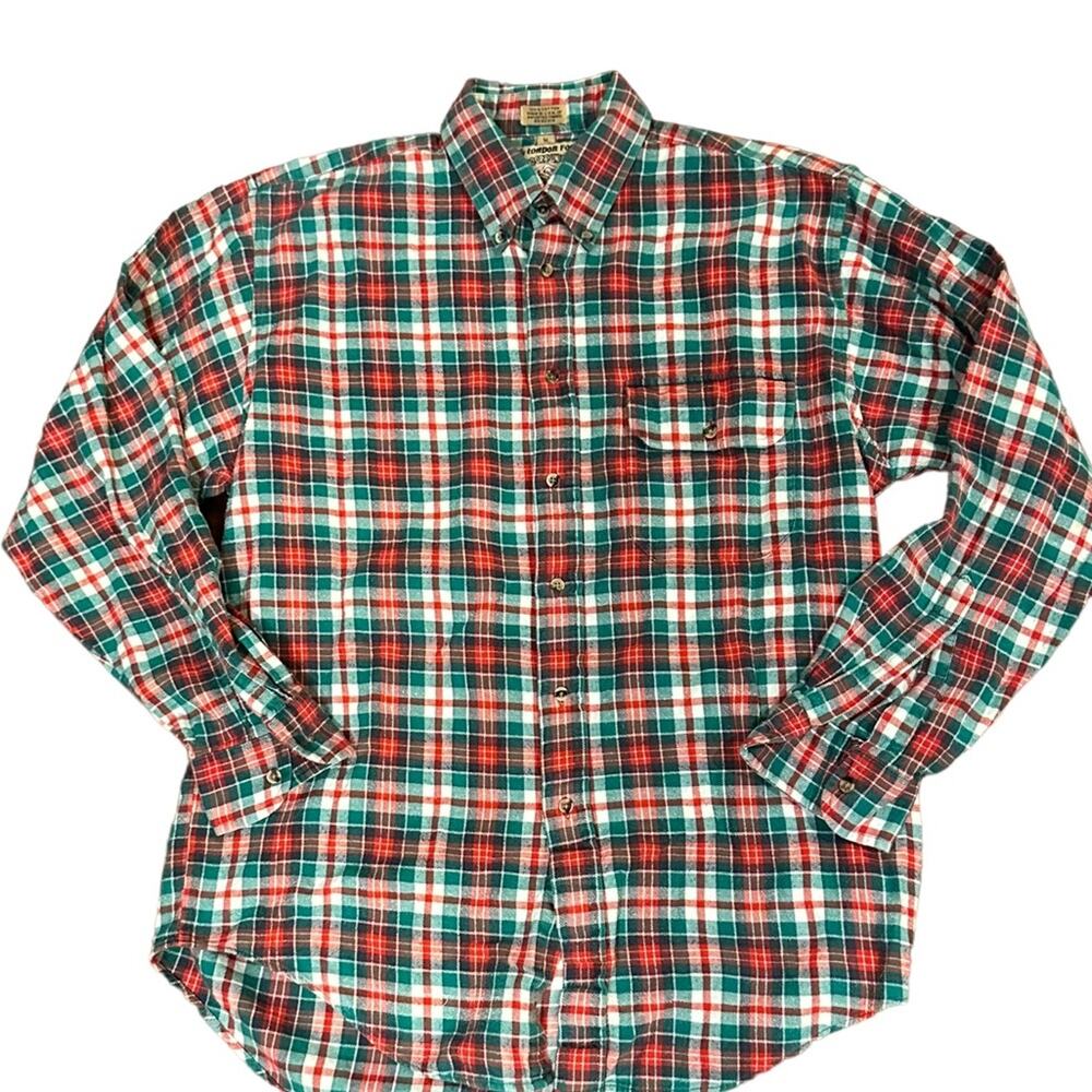 Vintage London Fog Made in USA Red & Green Flannel Long Sleeve Shirt Mens Medium